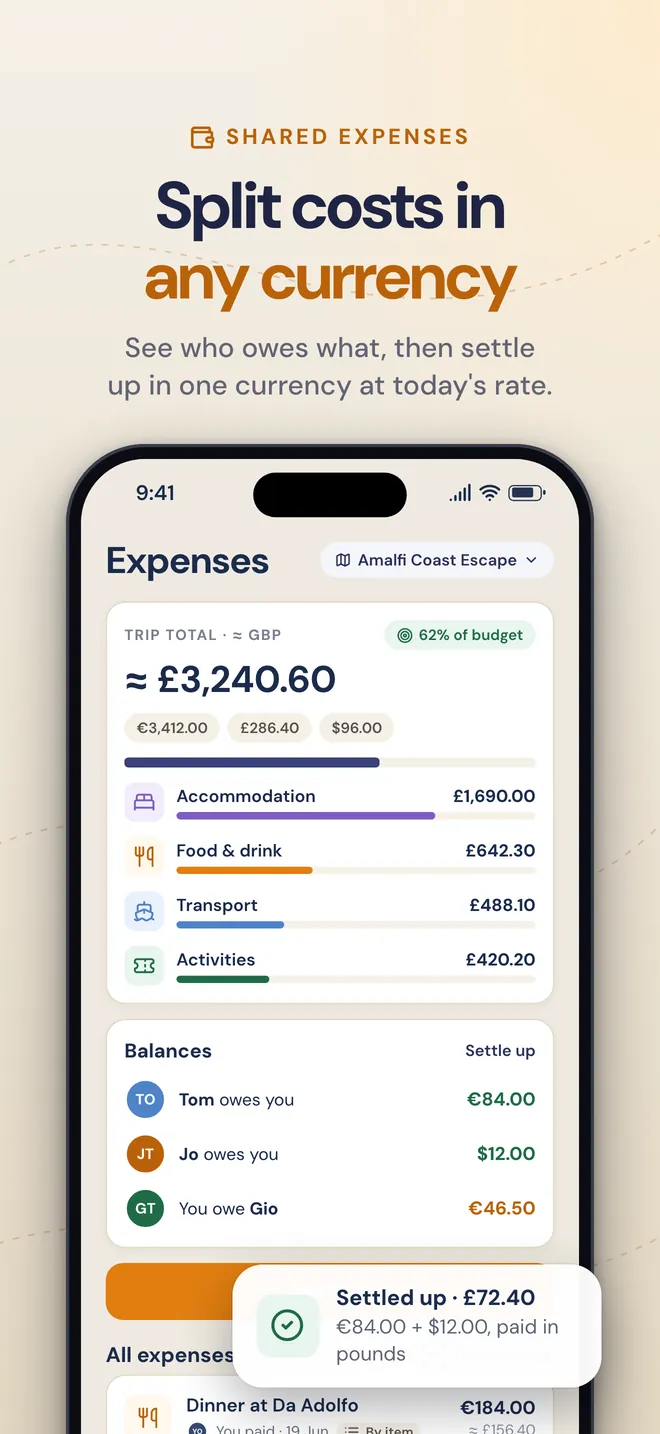 Shared expenses in any currency, with who owes what