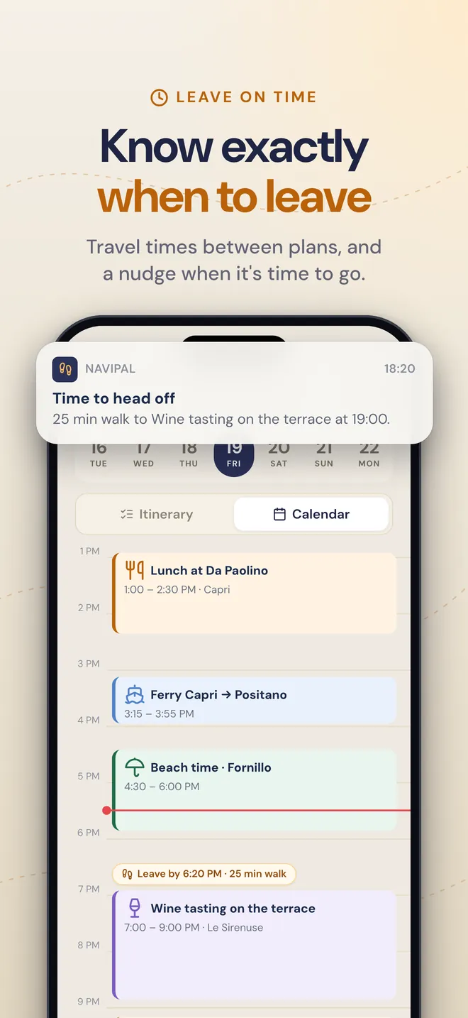 Travel times between plans and a nudge when it's time to go